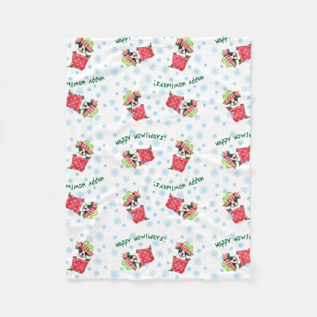 Happy Howlidays Boston Terrier Fleece Blanket (Front)