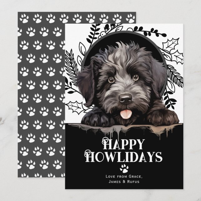 Happy Howlidays bouvier des flandres Dog Christmas Holiday Card (Front/Back)