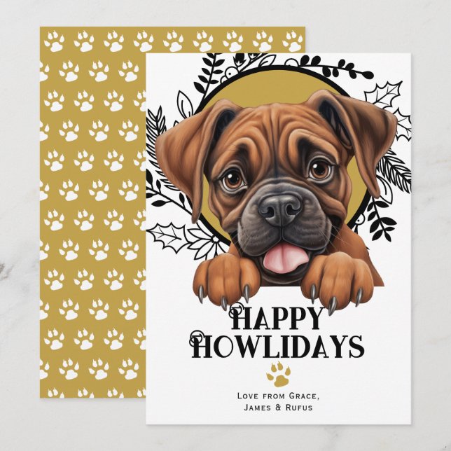 Happy Howlidays Boxer Dog Christmas Holiday Card (Front/Back)