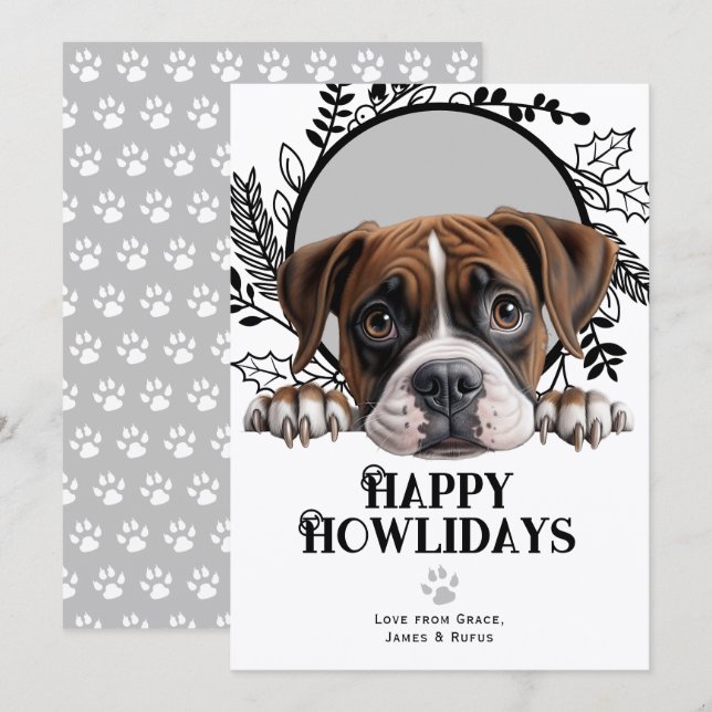 Happy Howlidays Boxer Dog Christmas Holiday Card (Front/Back)