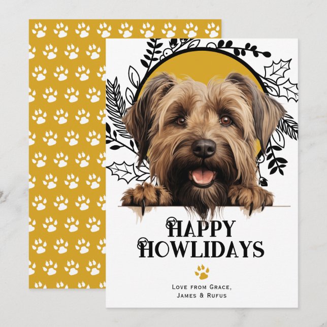 Happy Howlidays Briard Dog Christmas  Holiday Card (Front/Back)