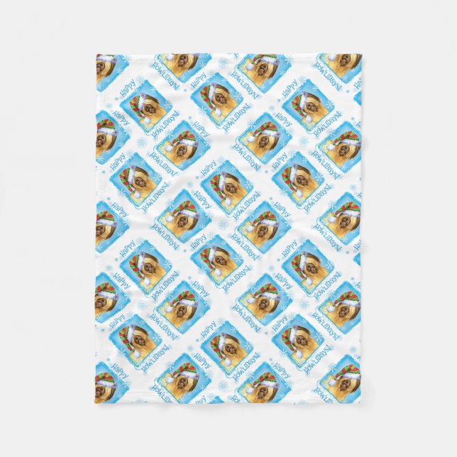 Happy Howlidays Briard Fleece Blanket (Front)