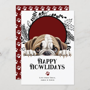 Happy Howlidays British Bulldog Dog Christmas Holiday Card