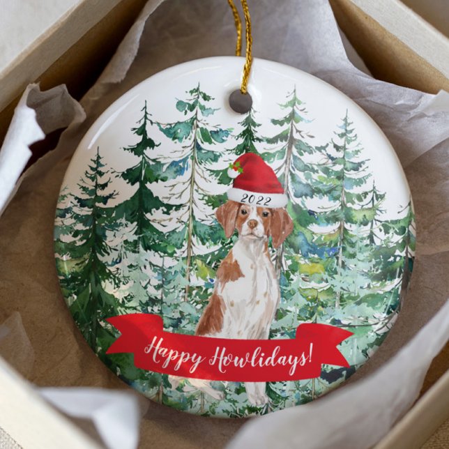 Happy Howlidays Brittany Dog Christmas Ornament (Creator Uploaded)