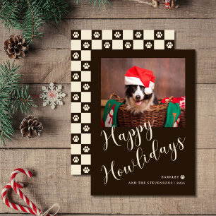 Happy Howlidays Brown Paw Dog Photo Holiday Card