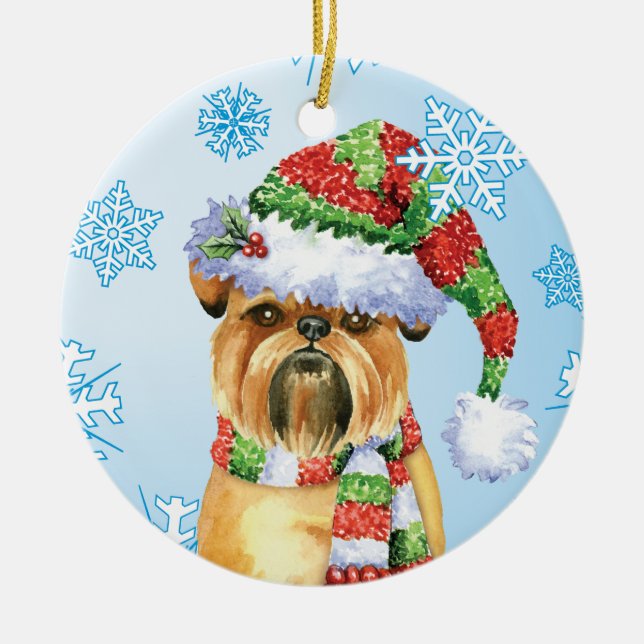 Happy Howlidays Brussels Griffon Ceramic Ornament (Front)