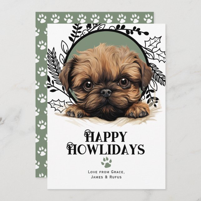 Happy Howlidays Brussels Griffon Dog Christmas Holiday Card (Front/Back)