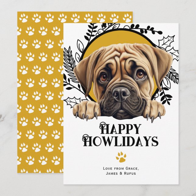 Happy Howlidays Bullmastiff Dog Christmas Holiday Card (Front/Back)