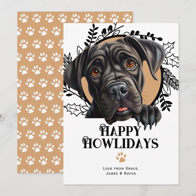 Happy Howlidays Cane Corso Dog Christmas Holiday Card (Front/Back)