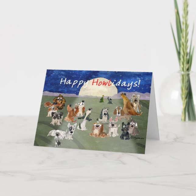 Happy Howlidays Cartoon Dogs Christmas Card (Front)