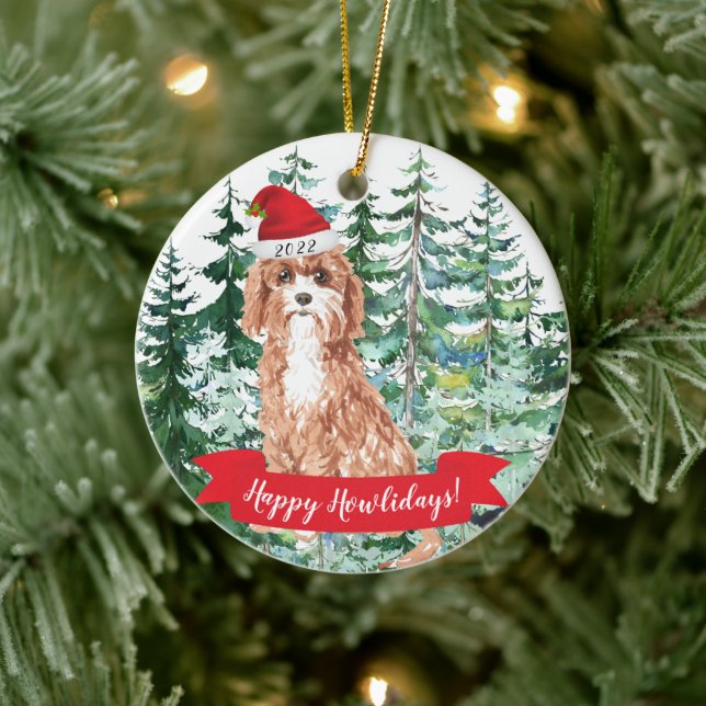 Happy Howlidays Cavapoo Dog Christmas Ornament (Tree)
