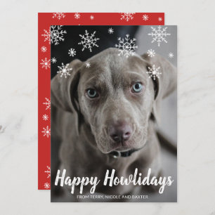 Happy Howlidays Chalk Script Snowflakes Photo Dog Holiday Card