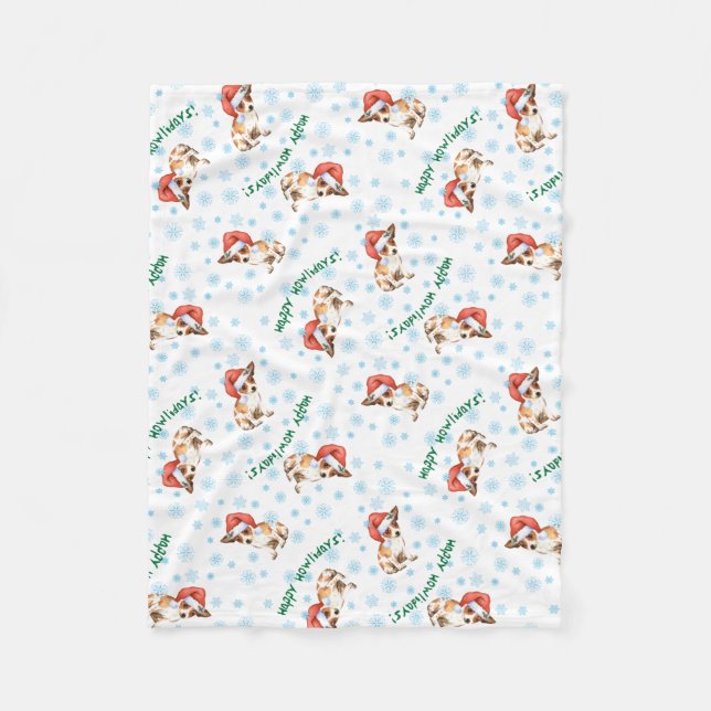 Happy Howlidays Chihuahua Fleece Blanket (Front)
