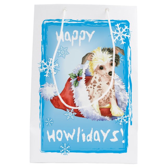 Happy Howlidays Chinese Crested Medium Gift Bag (Back)