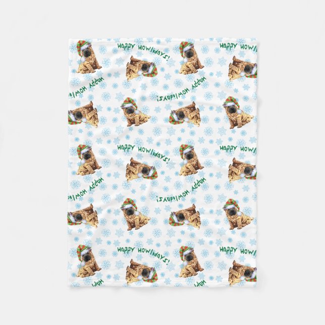 Happy Howlidays Chinese Shar-Pei Fleece Blanket (Front)