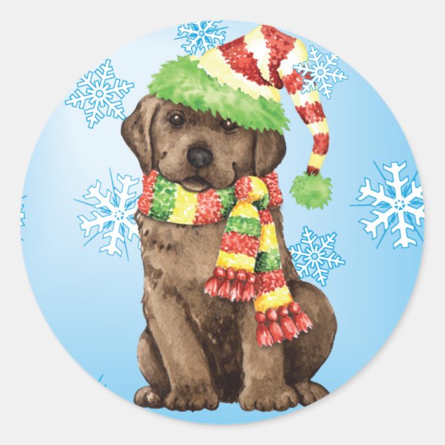 Happy Howlidays Chocolate Lab Classic Round Sticker (Front)