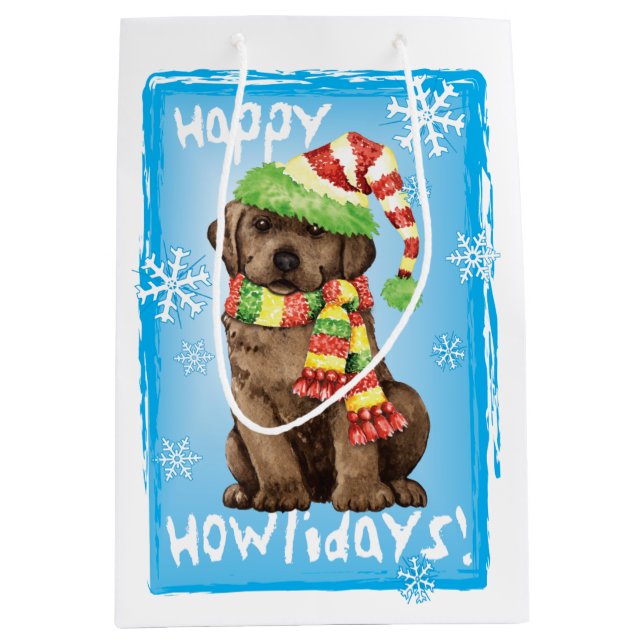 Happy Howlidays Chocolate Lab Medium Gift Bag (Front)