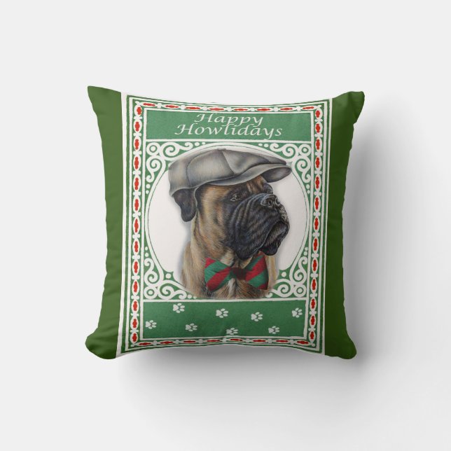 Happy Howlidays Christmas Boxer Dog Holiday Art Cushion (Front)