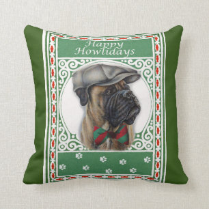 Happy Howlidays Christmas Boxer Dog Holiday Art Cushion