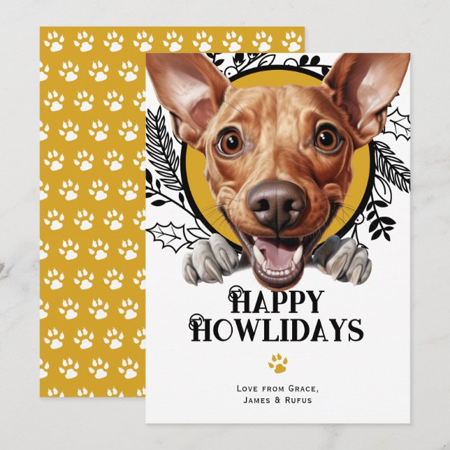 Happy Howlidays Cirneco dell’Etna Dog Christmas Holiday Card (Front/Back)