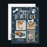 Happy Howlidays Collage | Christmas Photo Holiday Postcard<br><div class="desc">Spread the love this holiday season with a "pawsitively" stylish pet holiday themed postcard. This card features a collage of 4 of your favourite photos with elements in a faux gold glitter confetti. Add your pre-printed return address to the back.</div>