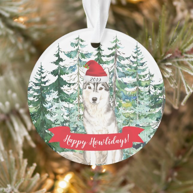 Happy Howlidays cSiberian Husky Dog Christmas Ornament (Tree)