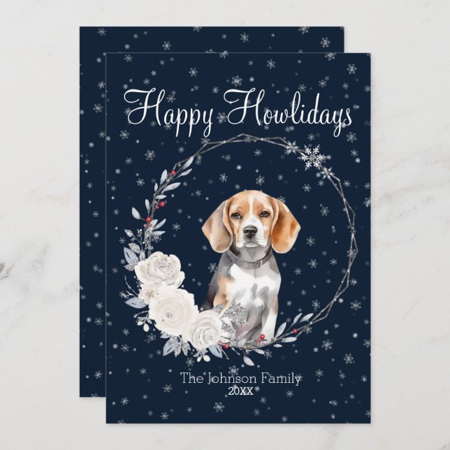 Happy Howlidays Cute Beagle Dog Holiday Card (Front/Back)