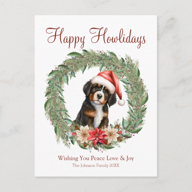 Happy Howlidays Cute Bernese Mountain Dog Holiday Postcard (Front)