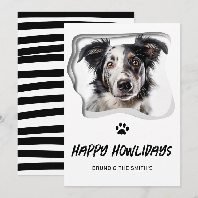 Happy Howlidays Cute Black White Dog Christmas Holiday Card (Front/Back)