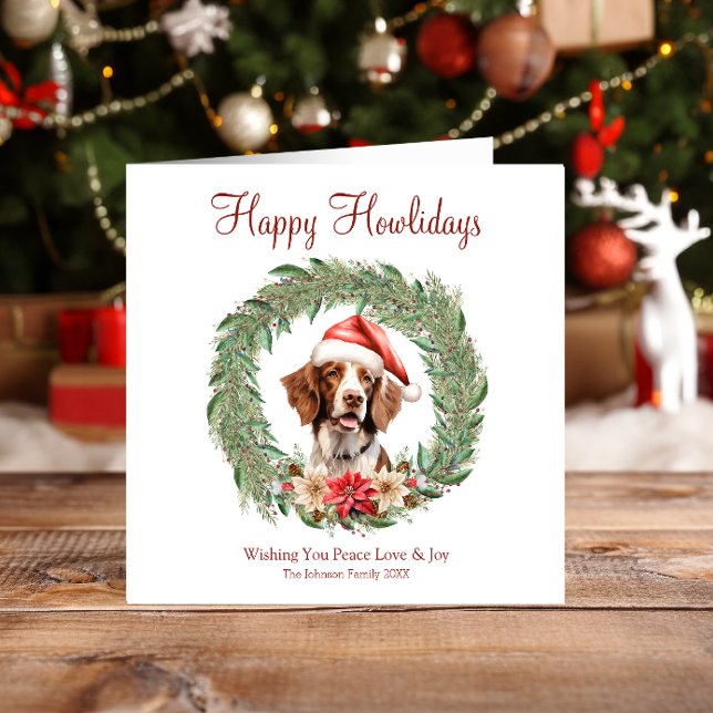 Happy Howlidays Cute Brittany Spaniel Dog Holiday Card (Creator Uploaded)