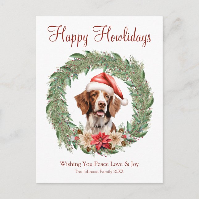 Happy Howlidays Cute Brittany Spaniel Dog Holiday Postcard (Front)