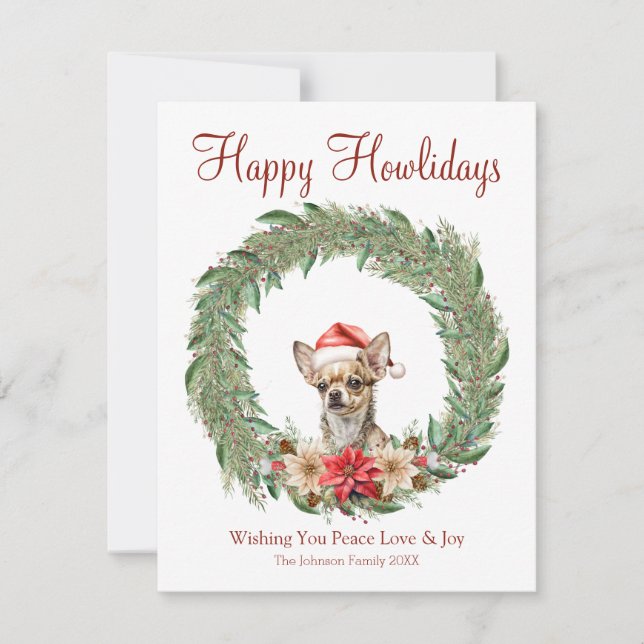 Happy Howlidays Cute Chihuahua Dog Holiday Card (Front)