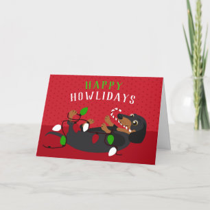 Happy HOWLidays Cute Dachshund Christmas Holiday Card