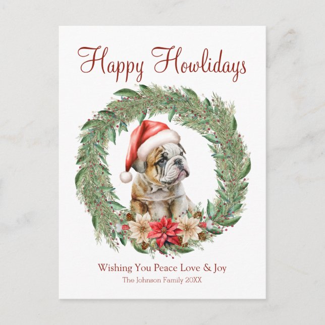 Happy Howlidays Cute English Bulldog Holiday Postcard (Front)