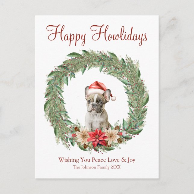 Happy Howlidays Cute French Bulldog Holiday Postcard (Front)