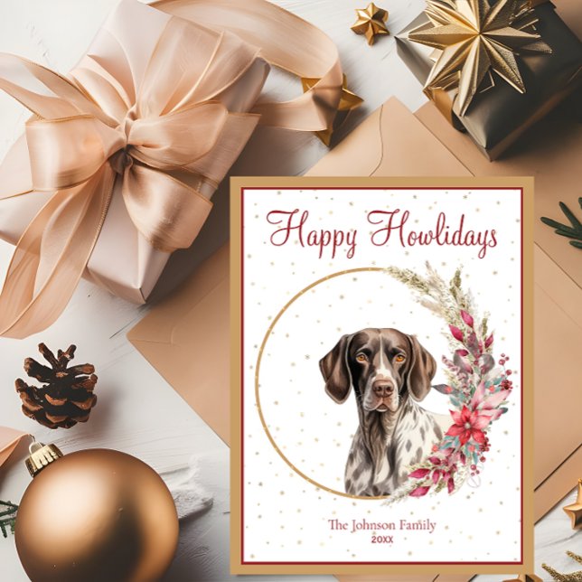 Happy Howlidays Cute German Pointer Dog Holiday Postcard (Creator Uploaded)
