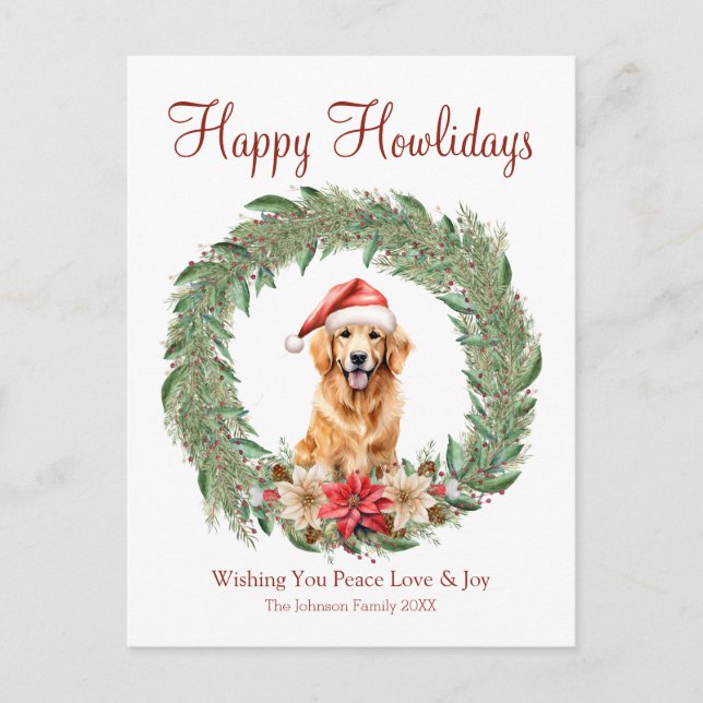 Happy Howlidays Cute Golden Retriever Dog Holiday Postcard (Front)