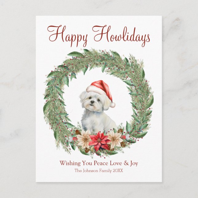 Happy Howlidays Cute Maltese Dog Holiday Postcard (Front)