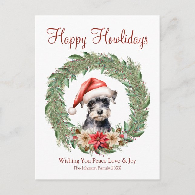 Happy Howlidays Cute Miniature Schnauzer Dog Holiday Postcard (Front)
