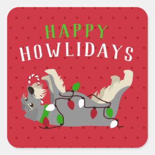 Happy HOWLidays Cute Schnauzer Christmas Square Sticker