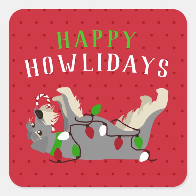 Happy HOWLidays Cute Schnauzer Christmas Square Sticker (Front)