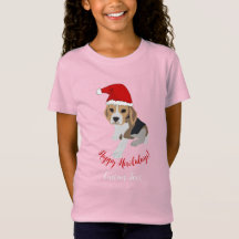 HAPPY HOWLIDAYS CUTE XMAS PUPPY RED SANTA HAT PINK