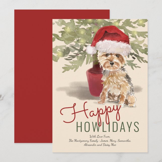 Happy Howlidays Cute Yorkshire Terrier Holiday Card (Front/Back)
