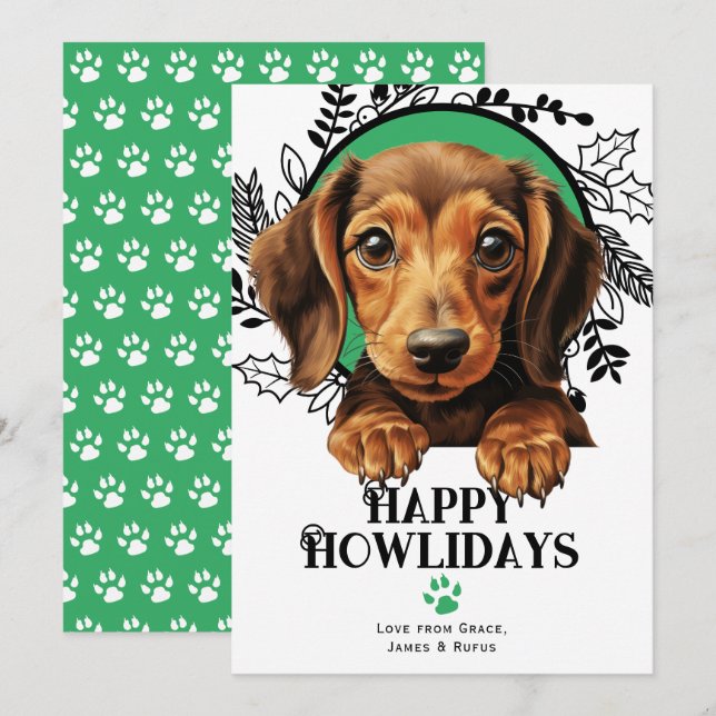 Happy Howlidays Dachshund Weiner Dog Christmas Holiday Card (Front/Back)