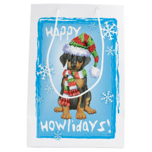 Happy Howlidays Doberman Medium Gift Bag