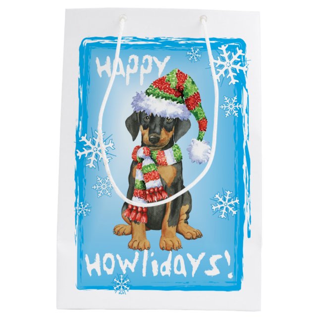Happy Howlidays Doberman Medium Gift Bag (Back)