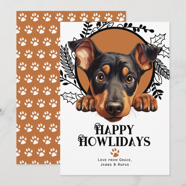 Happy Howlidays Doberman Pinscher Dog Christmas Holiday Card (Front/Back)