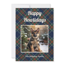 Happy Howlidays Dog Blue Plaid Christmas