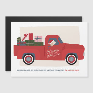 Happy Howlidays Dog in Truck Drawing Holiday Card