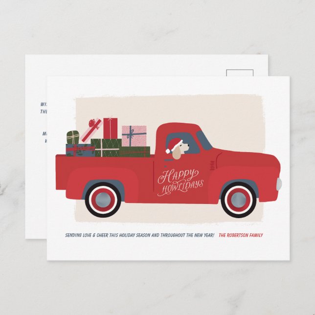 Happy Howlidays Dog in Truck Drawing Holiday Card (Front/Back)